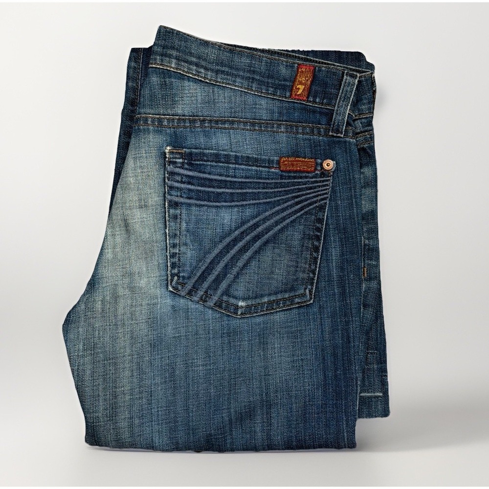 7 For All Mankind Dojo Jeans Women 28 30x31 Blue Flare Low Rise Denim Dark Wash